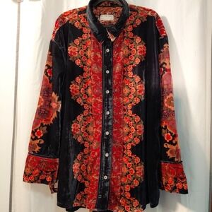New WE THE FREE By Free People Night Owl  Floral Velvet Shirt  Whimsigoth XL